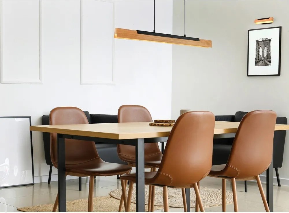 Matt fekete LED függőlámpa fa búrával Kerala – Trio