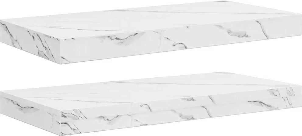 vidaXL Falpolc tárolóval 2 pcs Fehér márvány 50 x 23,5 x 4 cm Faanyag
