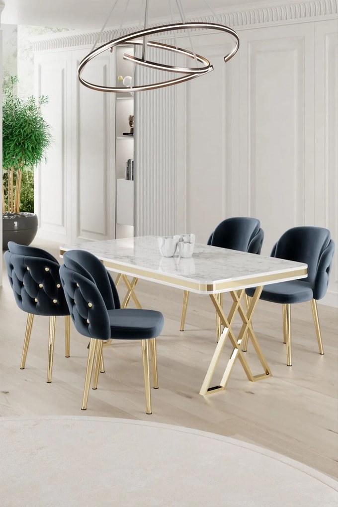 Rigel étkezőgarnitúra, fehér-arany, 130 cm – TR240CHR2223