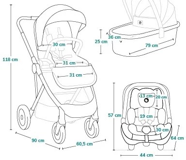 Lionelo - Kombinált 3 az 1-ben babakocsi AMBER PLUS Green Forest