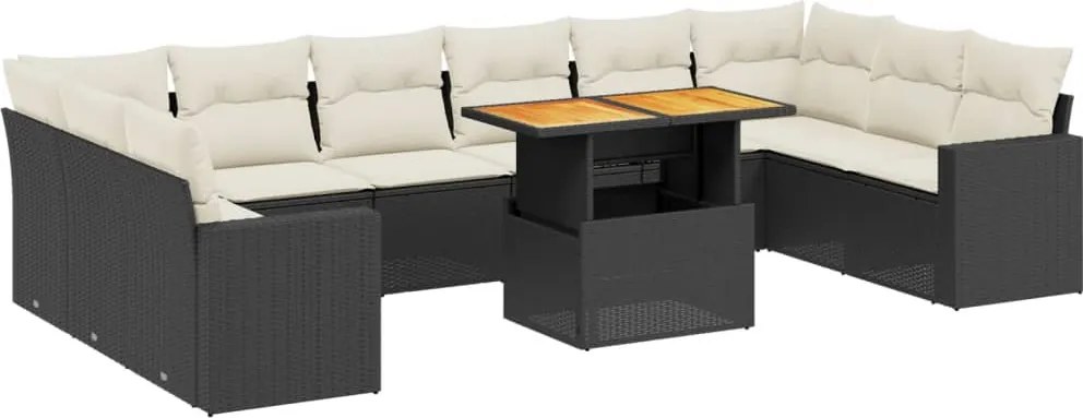 vidaXL 11 részes fekete polyrattan kerti ülőgarnitúra párnákkal
