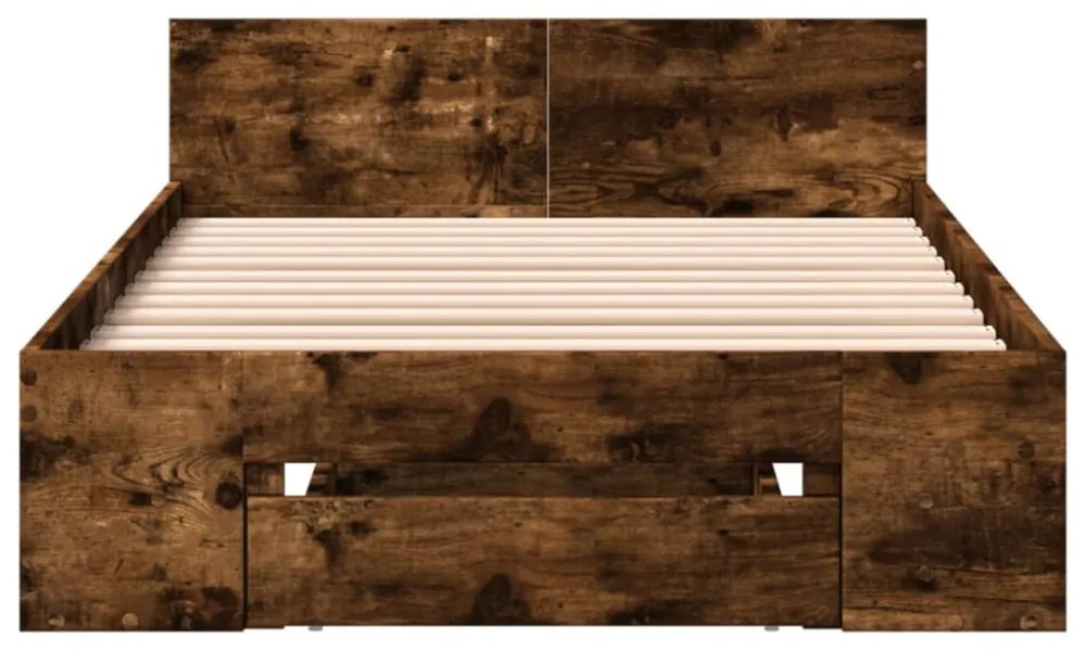 füstös tölgy színű szerelt fa ágykeret fiókkal 75x190 cm