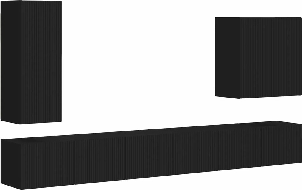 vidaXL TV falit kabinet szett Falra szerelhető 6 pcs Fekete