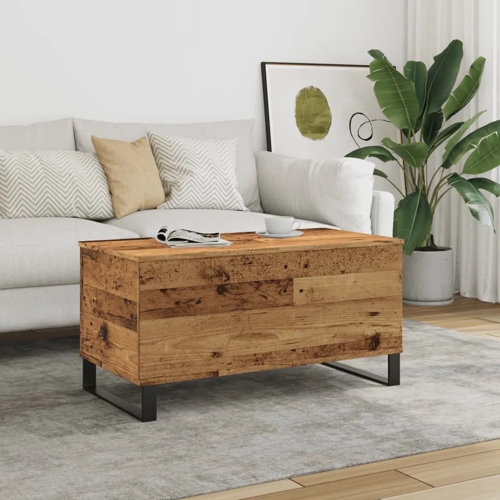 antik fa színű szerelt fa dohányzóasztal 90 x 44,5 x 45 cm