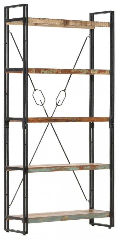 5 szintes tömör újrahasznosított fa könyvespolc 90x30x180 cm