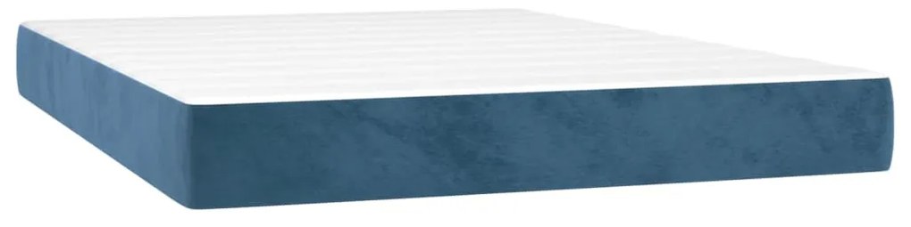 sötétkék bársony rugós és LED-es ágy matraccal 140x190 cm