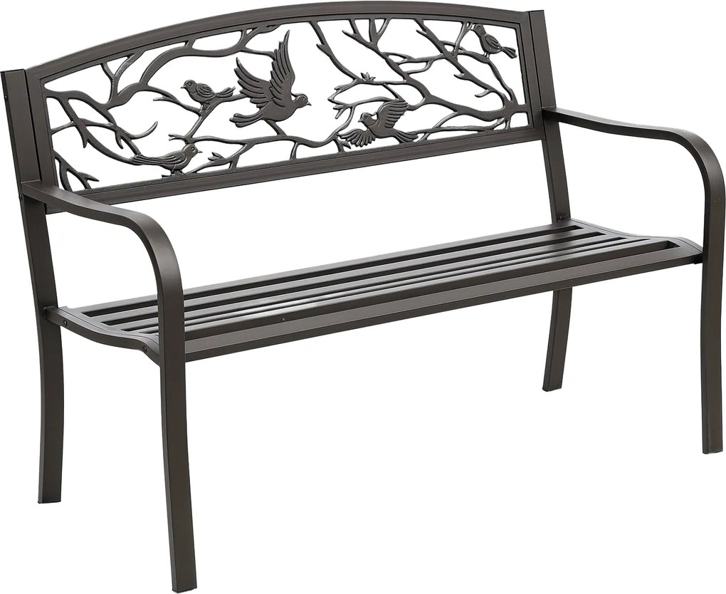Outsunny Acél Kerti Pad Kültéri Pad K karfával és Állatos Háttámlával, 240 kg Terhelhetőség, Teraszra 127x60x85 cm Barna | Aosom