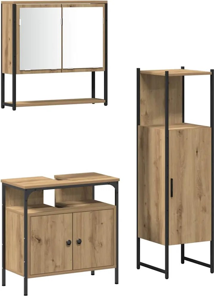 vidaXL Fürdőszoba bútor szett polcokkal tárolóval 3 pcs Barna Faanyag