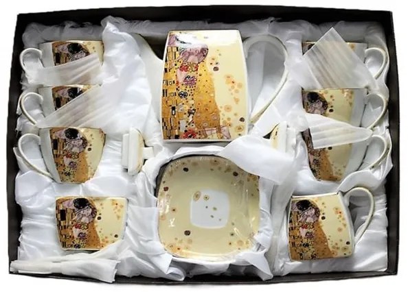 Klimt porcelán 6 személyes kávés / teáskészlet A Csók mintával