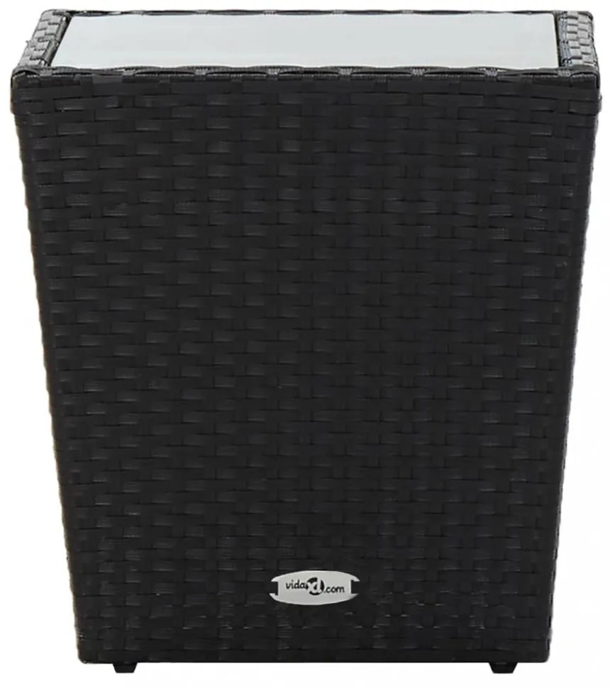 fekete polyrattan és edzett üveg teázóasztal 41,5x41,5x43 cm