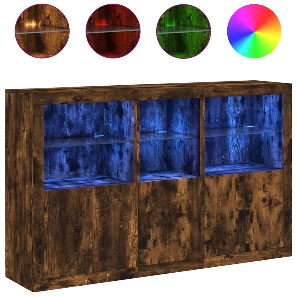 füstös tölgy színű tálalószekrény LED-ekkel 162 x 37 x 100 cm