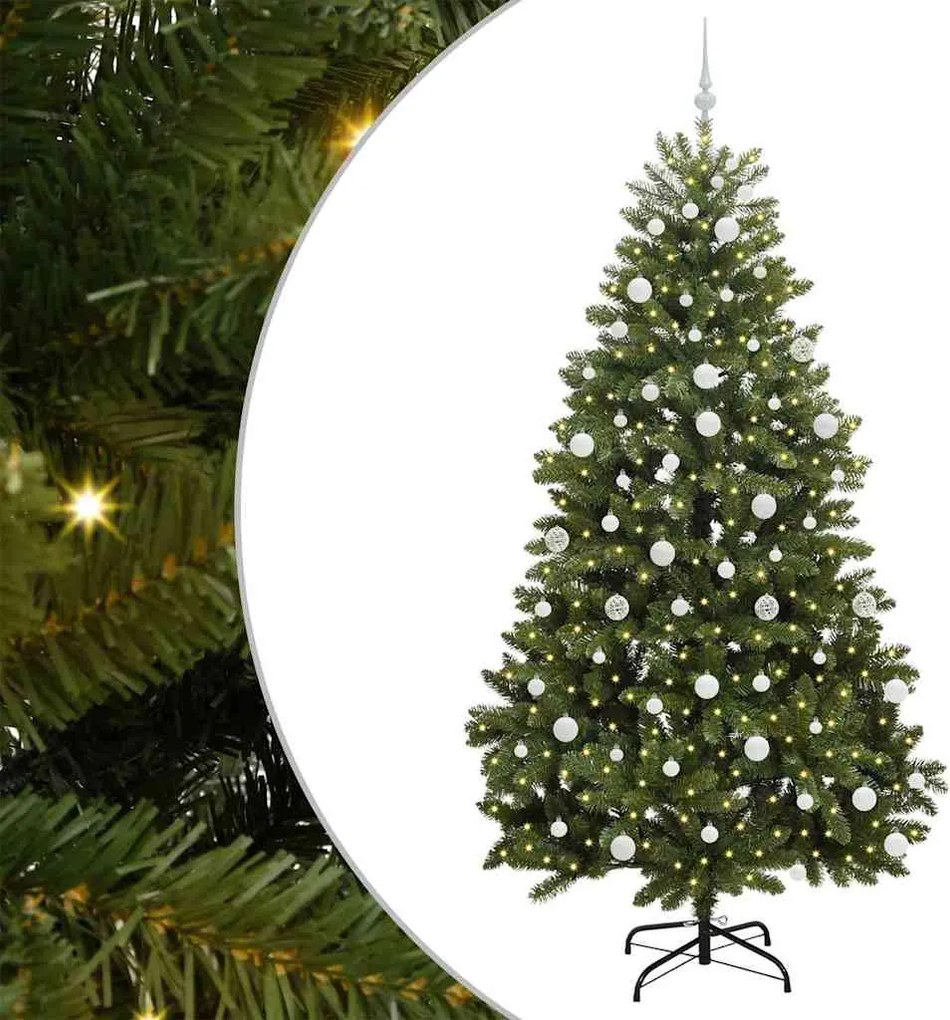 vidaXL Mű karácsonyfa 300 LED-del Zöld 210 cm PVC és fém