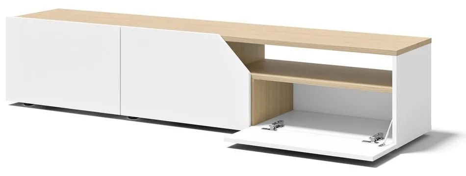 Fehér TV-állvány tölgyfa dekorral 180x38 cm Verone - TemaHome