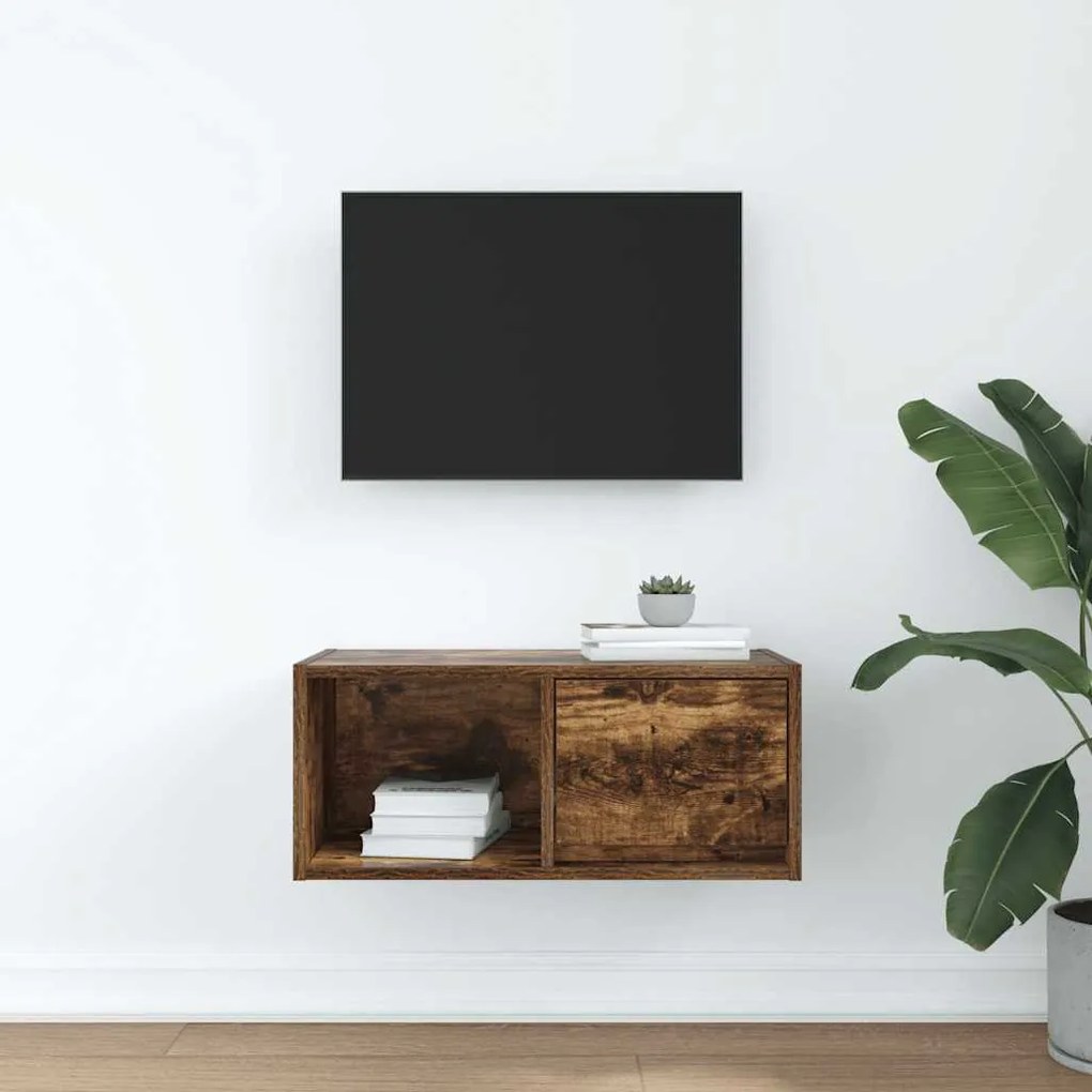 füstös tölgy színű szerelt fa TV-szekrény 60x31x25,5 cm