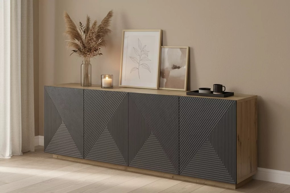 Asha négyajtós komód 200 cm - artisan / matt rivier stone