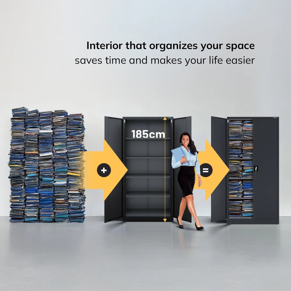 Fém iratszekrény JAN, 900 x 1850 x 400 mm, antracit