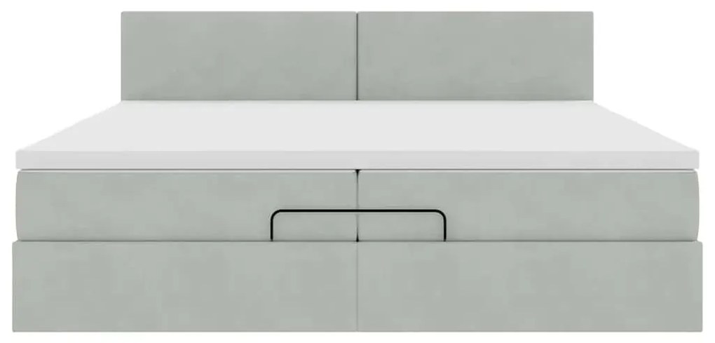 Ottomán ágykeret matraccal világosszürke 200x200 cm bársony