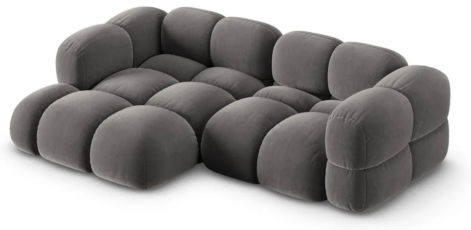 Szürke bársony sarokkanapé (bal oldali-heverő résszel) Loretto – Cosmopolitan Design