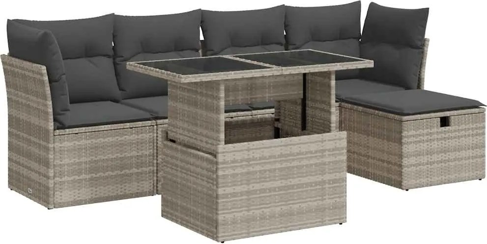 vidaXL 6 részes világosszürke polyrattan kerti ülőgarnitúra párnákkal