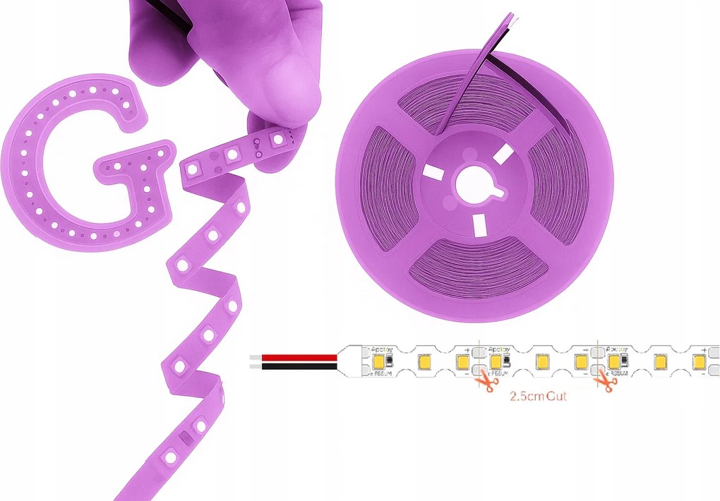 Led szalag 10m 12V 2835 Smd 8W/m S-Shape 6mm Lila Rugalmas
