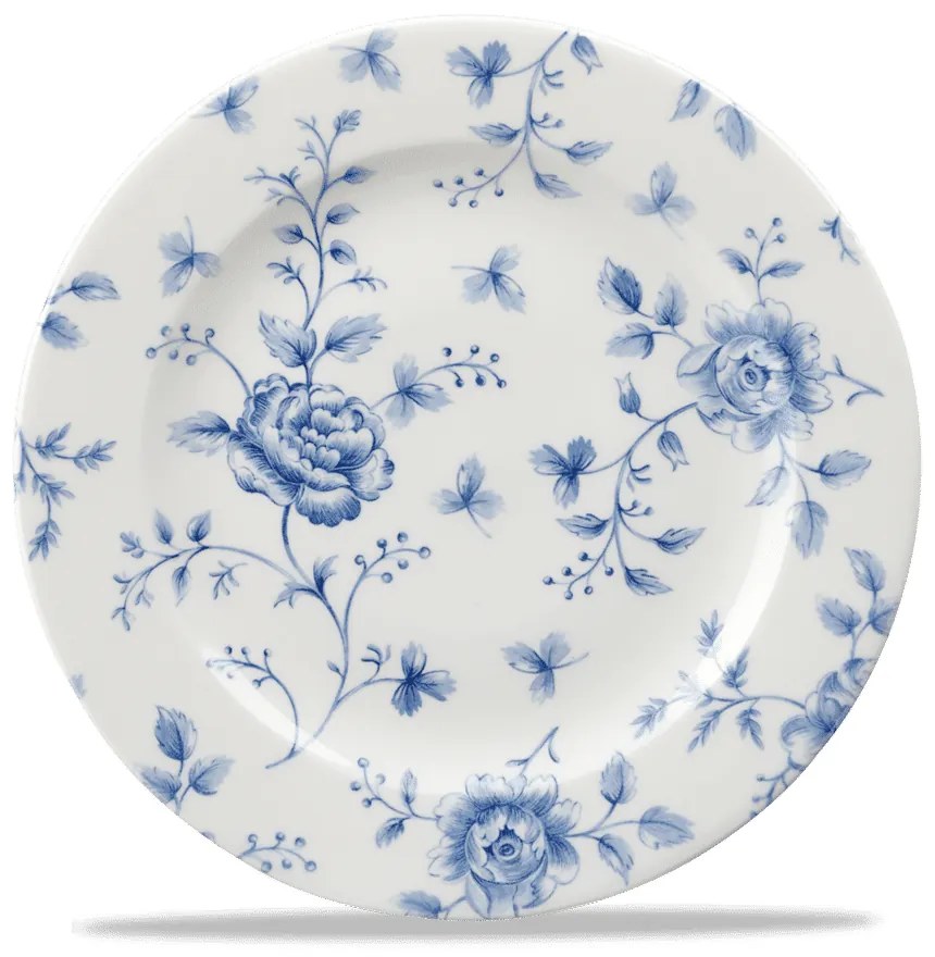 Churchill Vintage Prints fehér kék virágos porcelán peremes lapostányér