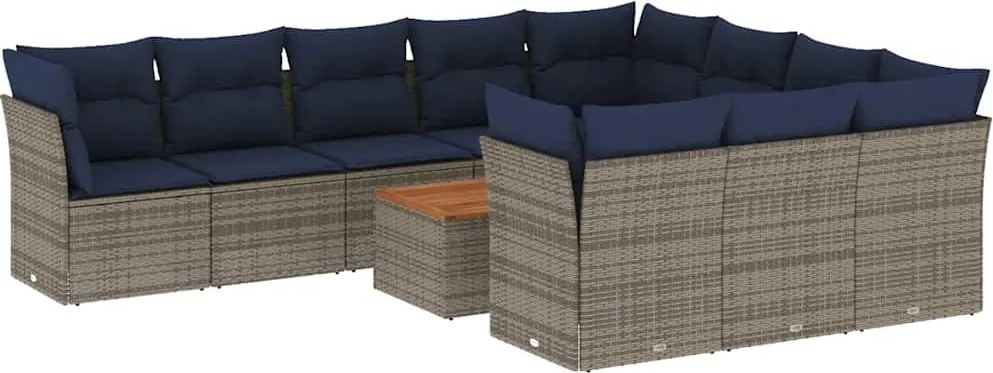 vidaXL 11 részes szürke polyrattan kerti ülőgarnitúra párnákkal