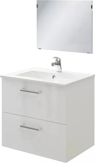 Belluno fürdőszobai mosdó + szekrény + tükör + szifon - 60 cm (fényes fehér)