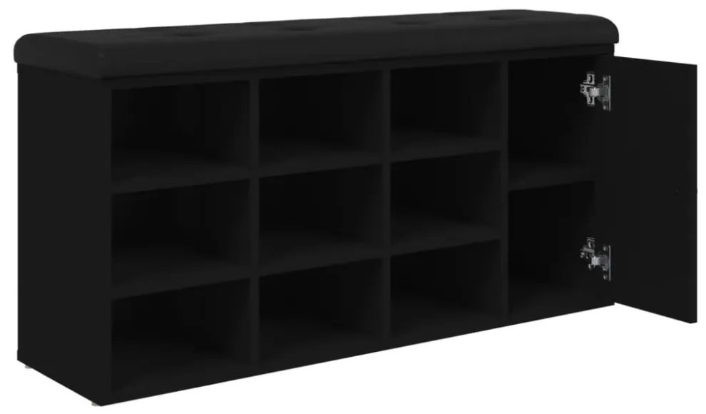 fekete szerelt fa cipőtároló pad 102 x 32 x 50 cm