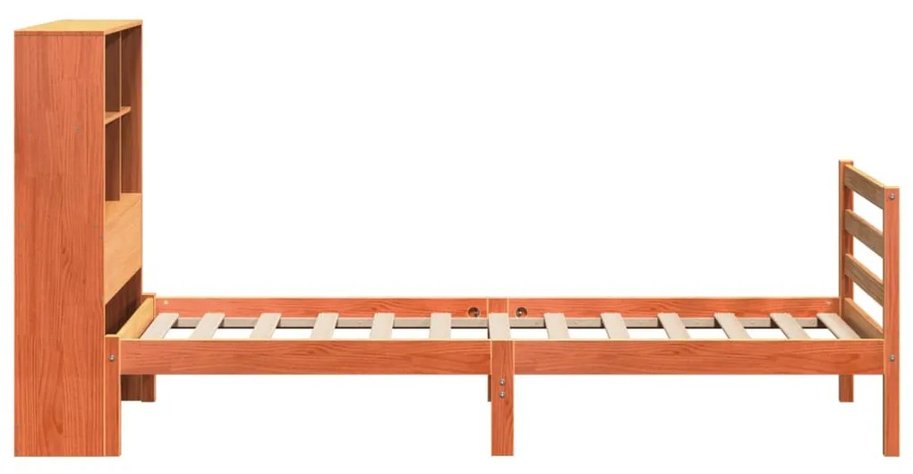 viaszbarna tömör fa könyvespolcos ágy matrac nélkül 90 x 190 cm