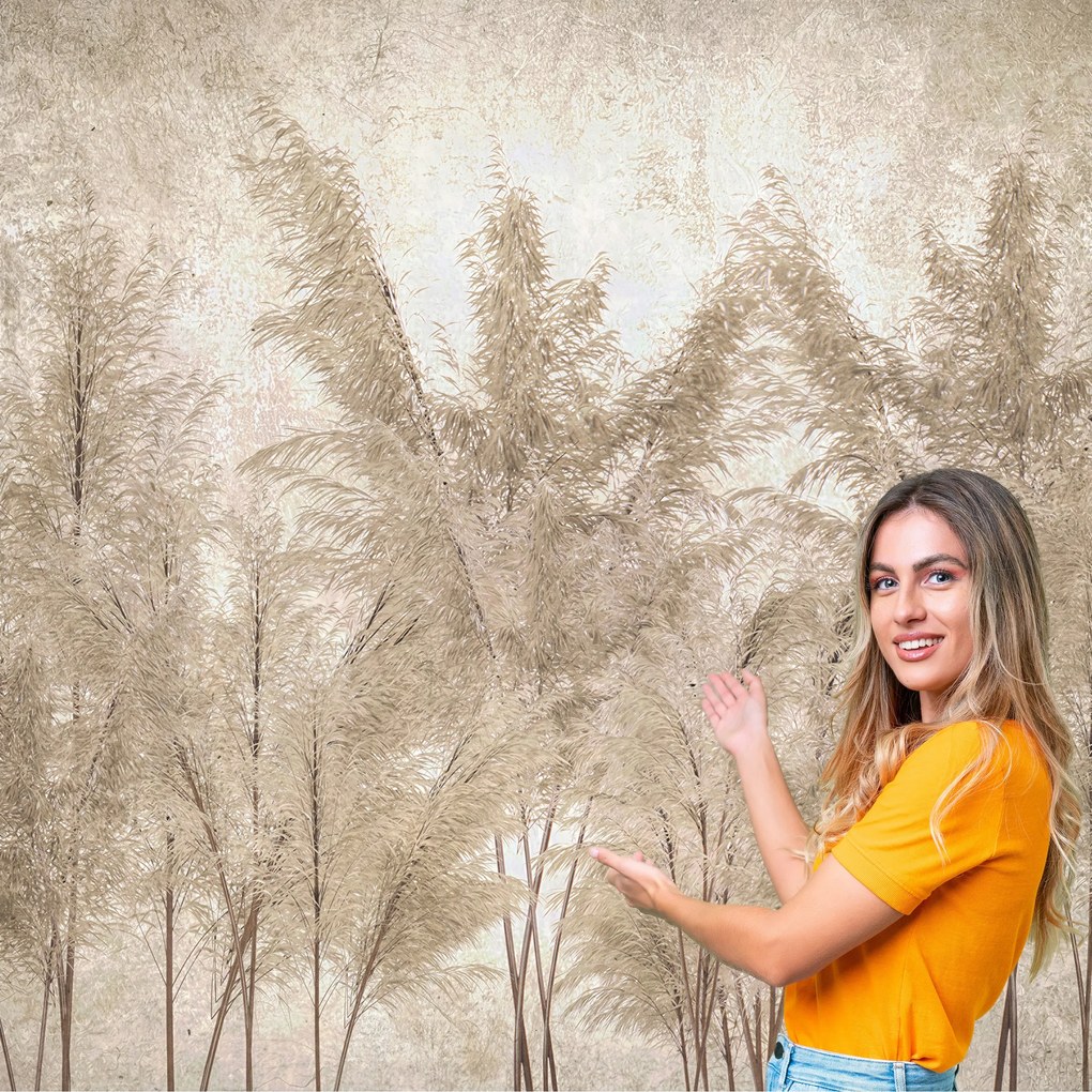 3D fotótapéta Nappali Hálószoba Boho Fű Levelek Beton Loft 392x280 BKLB05W