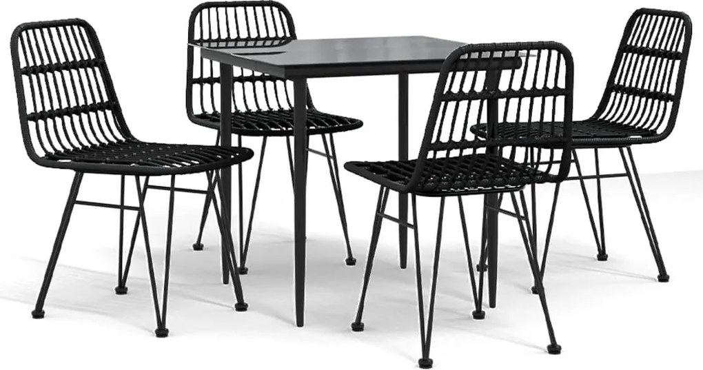 vidaXL 5 részes fekete polyrattan kerti étkezőgarnitúra