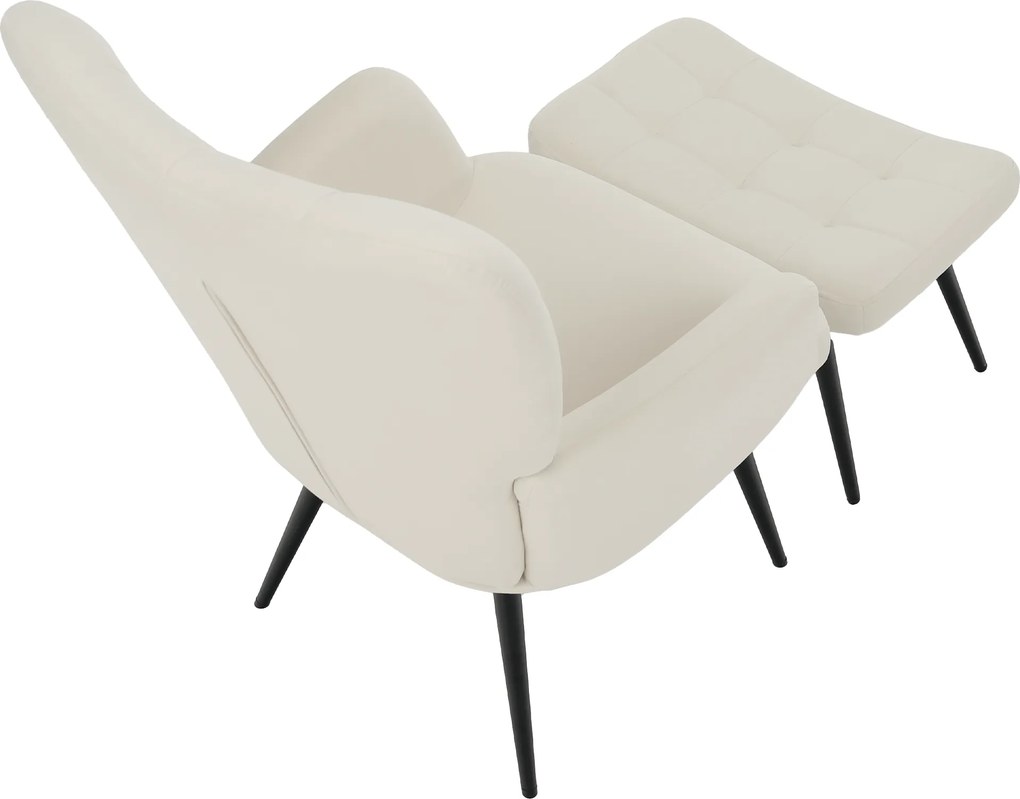 Fotel lábtartóval, fehér Velvet szövet/fekete, HABEN