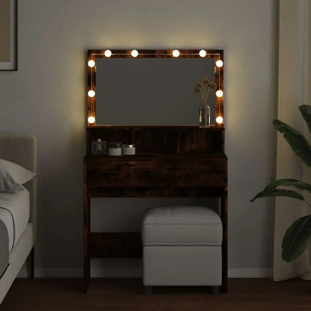 füstös tölgy színű fésülködőasztal LED-del 80 x 41 x 134,5 cm