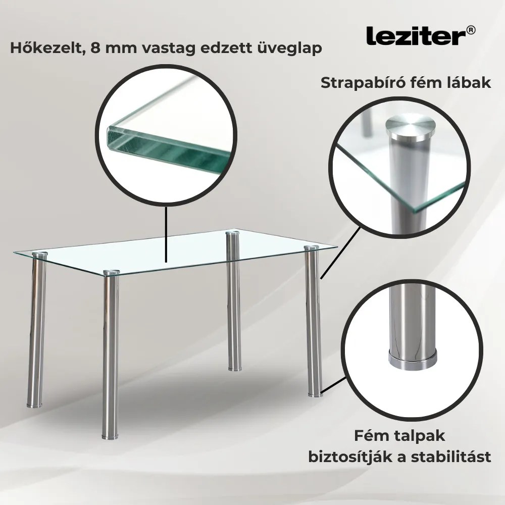Berna 140 cm szögletes üveg étkezőasztal transparent