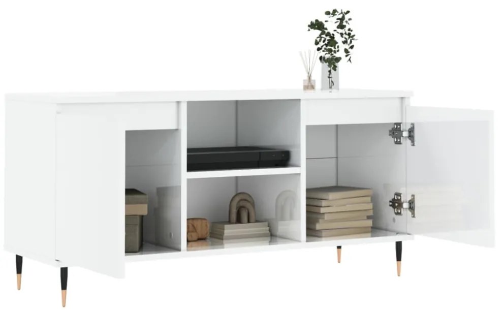 fehér magasfényű szerelt fa TV-szekrény 104x35x50 cm