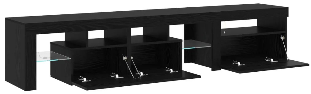 TV szekrények 2 db LED világítással Fekete tölgy Mérnöki fa