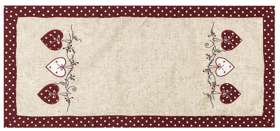 Szívecske asztali futó, pöttyös, piros, 40 x 90 cm