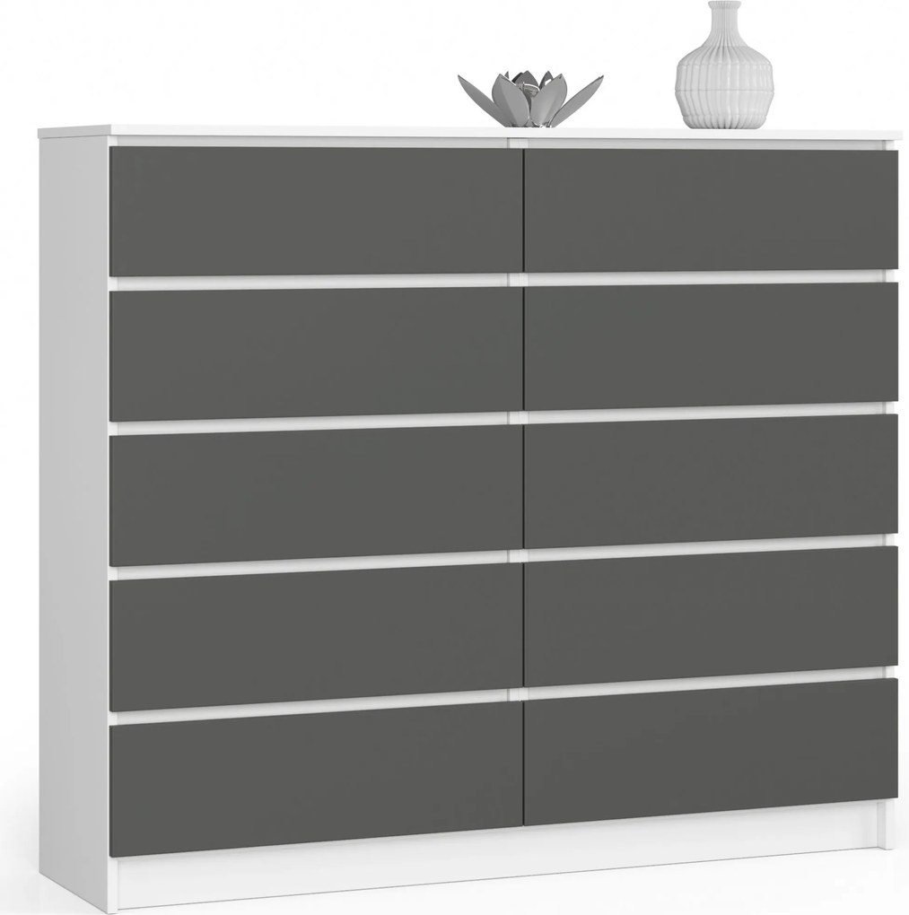 Komód K140 10SZ Clp Pk Fehér Szürke Akd