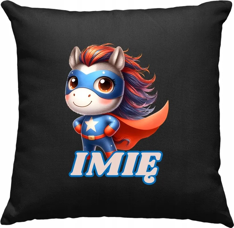 Gyerek párna Ló Hős +Név Fekete