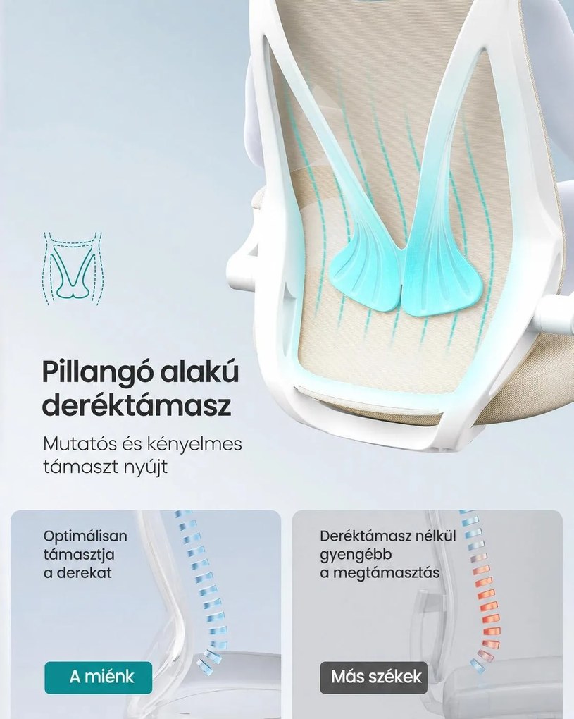 SONGMICS ergonomikus irodai szék fejtámlával, felhajtható kartámaszokkal, max. 150 kg, cappuccino bézs