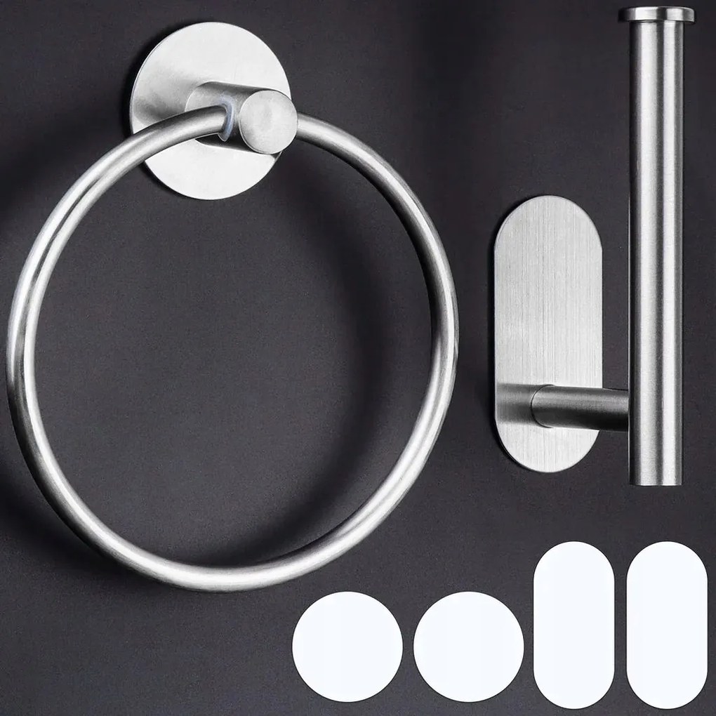 Rozsdamentes fürdőszobai akasztók szett, öntapadós