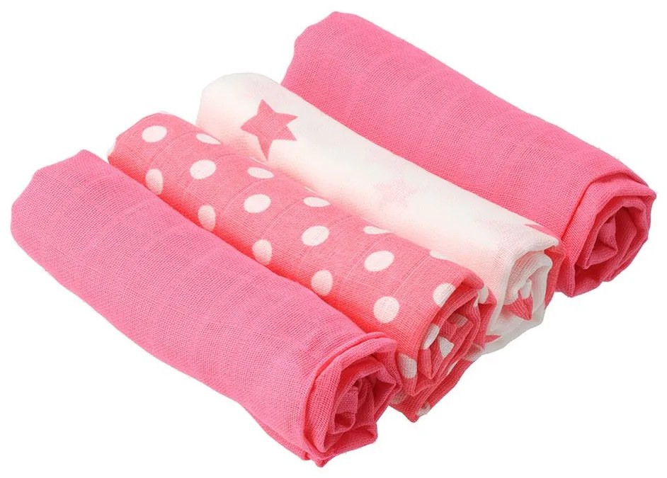 Pamut tetra pelenka New Baby Softy nyomtatott mintával 70 x 70 cm 4 db fehér-rózsaszín