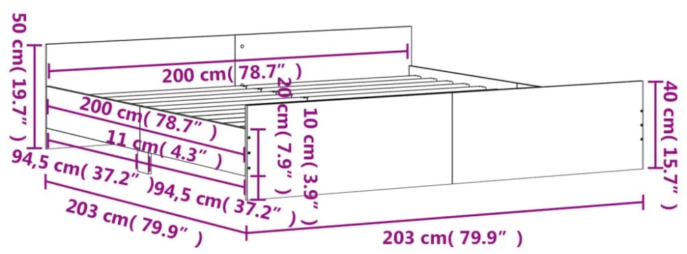 betonszürke ágykeret fej- és lábtámlával 200 x 200 cm