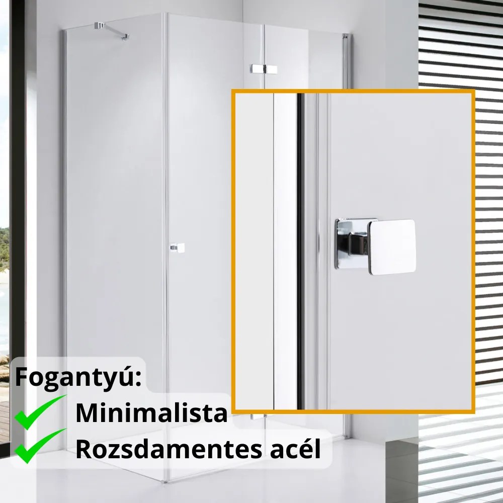 Stuxi Verona 90x80 aszimmetrikus csuklóajtós zuhanykabin 6 mm vízlepergető biztonsági üveggel, króm