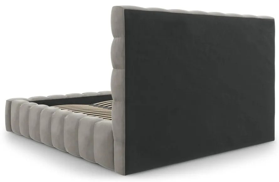 Világosszürke kárpitozott franciaágy tárolóhellyel, ágyráccsal 200x200 cm Bali – Cosmopolitan Design