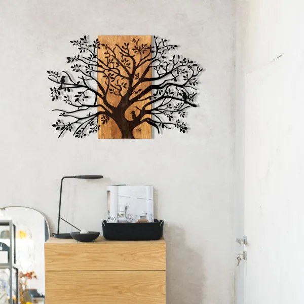 Fali dekoráció 85x58 cm fa/fém faág mintával