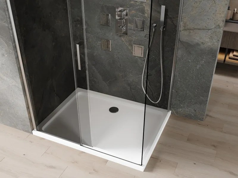 Mexen Omega 100 x 90 cm tolóajtós zuhanykabin, grafit, króm + Flat zuhanytálca, fehér - 825-100-090-01-40-4010