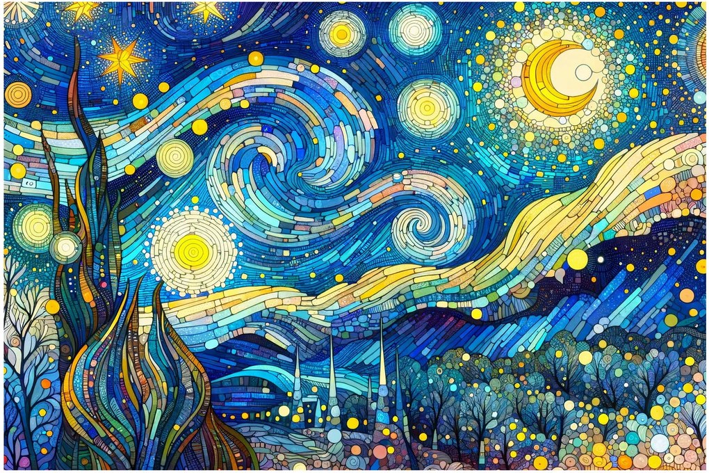Kép – Csillagos éjszaka mozaikja (90x60 cm)