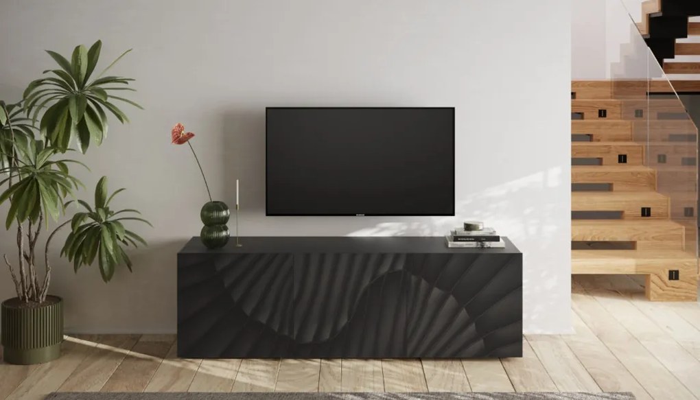 SNAKE háromajtós komód, antracitszürke testet és antracitszürke, díszített mintázatú előlapokkal