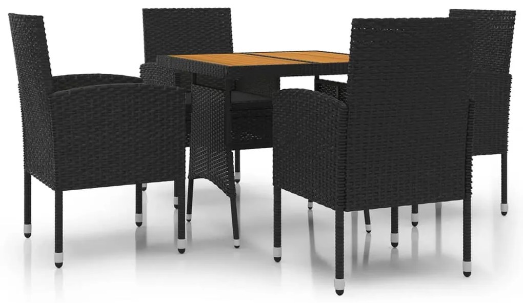 vidaXL 5 részes fekete polirattan kültéri étkezőgarnitúra